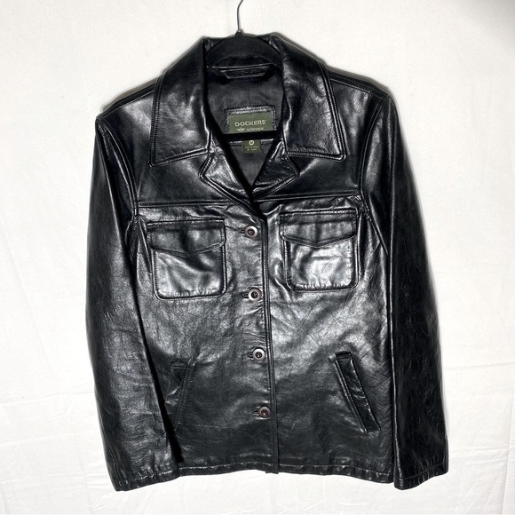 Dockers Jackets & Blazers - Vintage 90s Dockers Outerwear Black Genuine Leather Jacket M Streetwear Indie